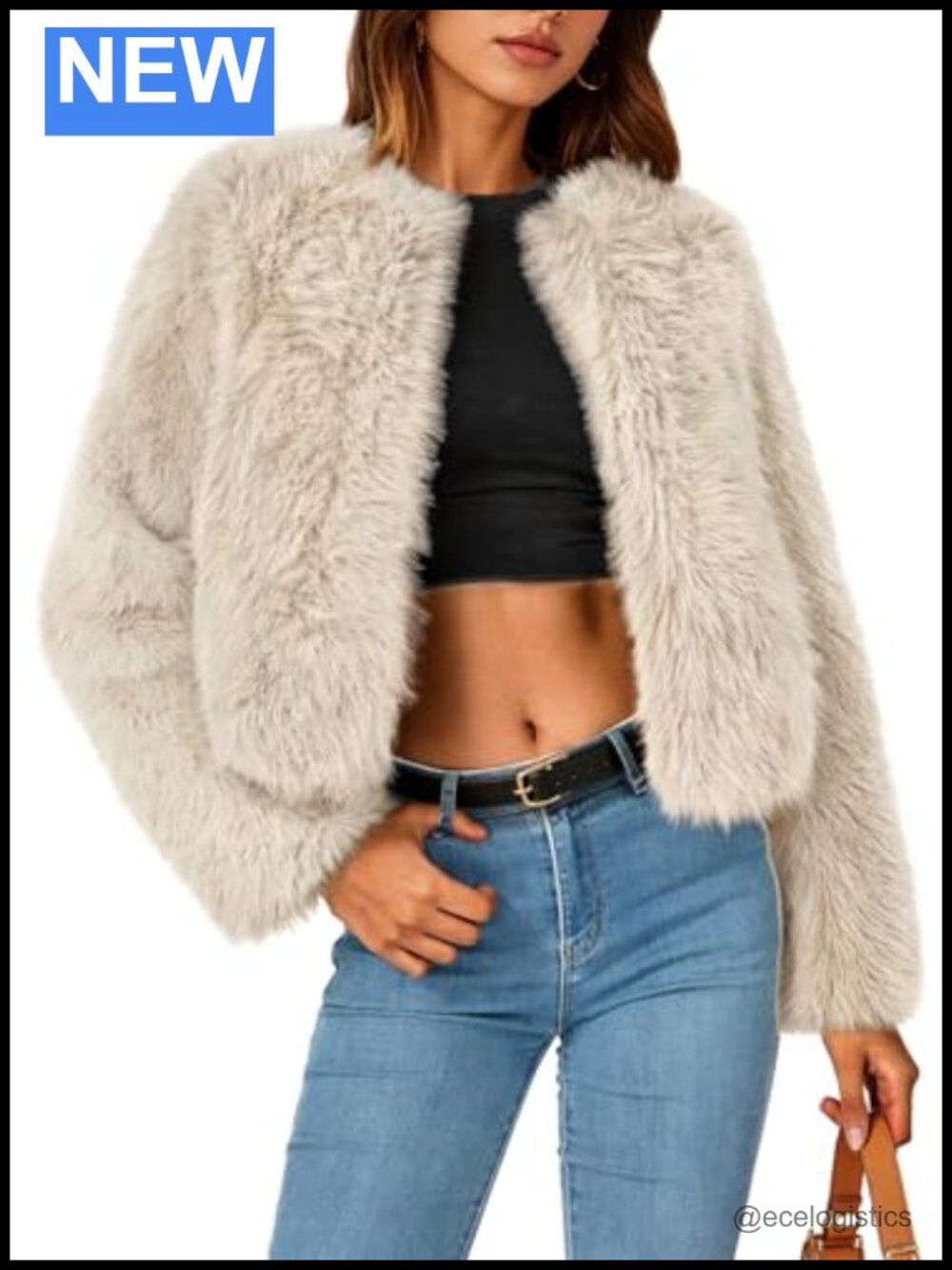 Women's Faux Fur Cropped Jacket Fluffy Winter Coat Hook Closures